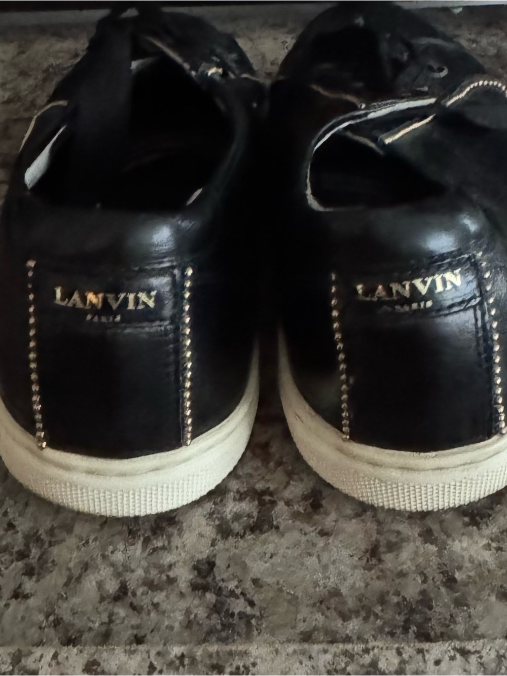 Lanvin Black Leather Low-Top Sneakers with White Soles